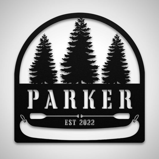 Three Trees and Canoe Cabin Custom Family Name Sign