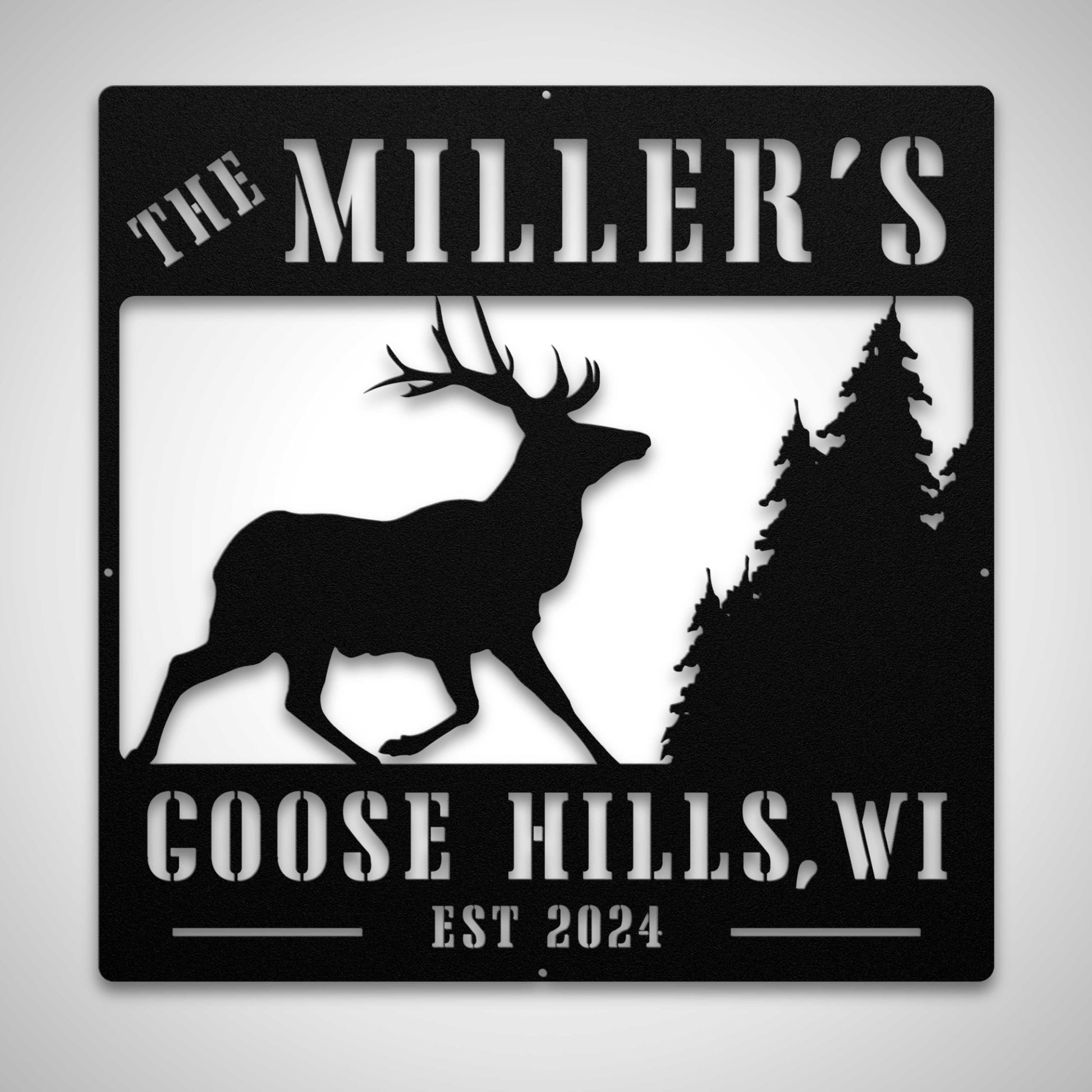 Custom Deer and Trees Cabin Family Name Sign