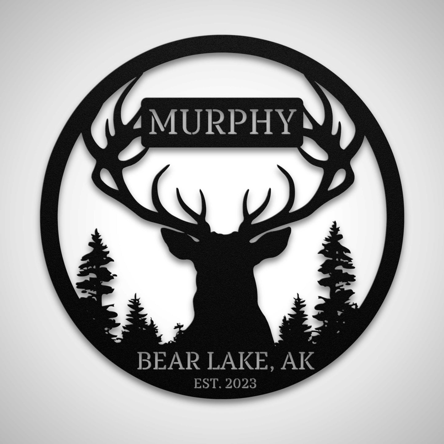 Custom Deer Antlers and Trees Family Name Sign