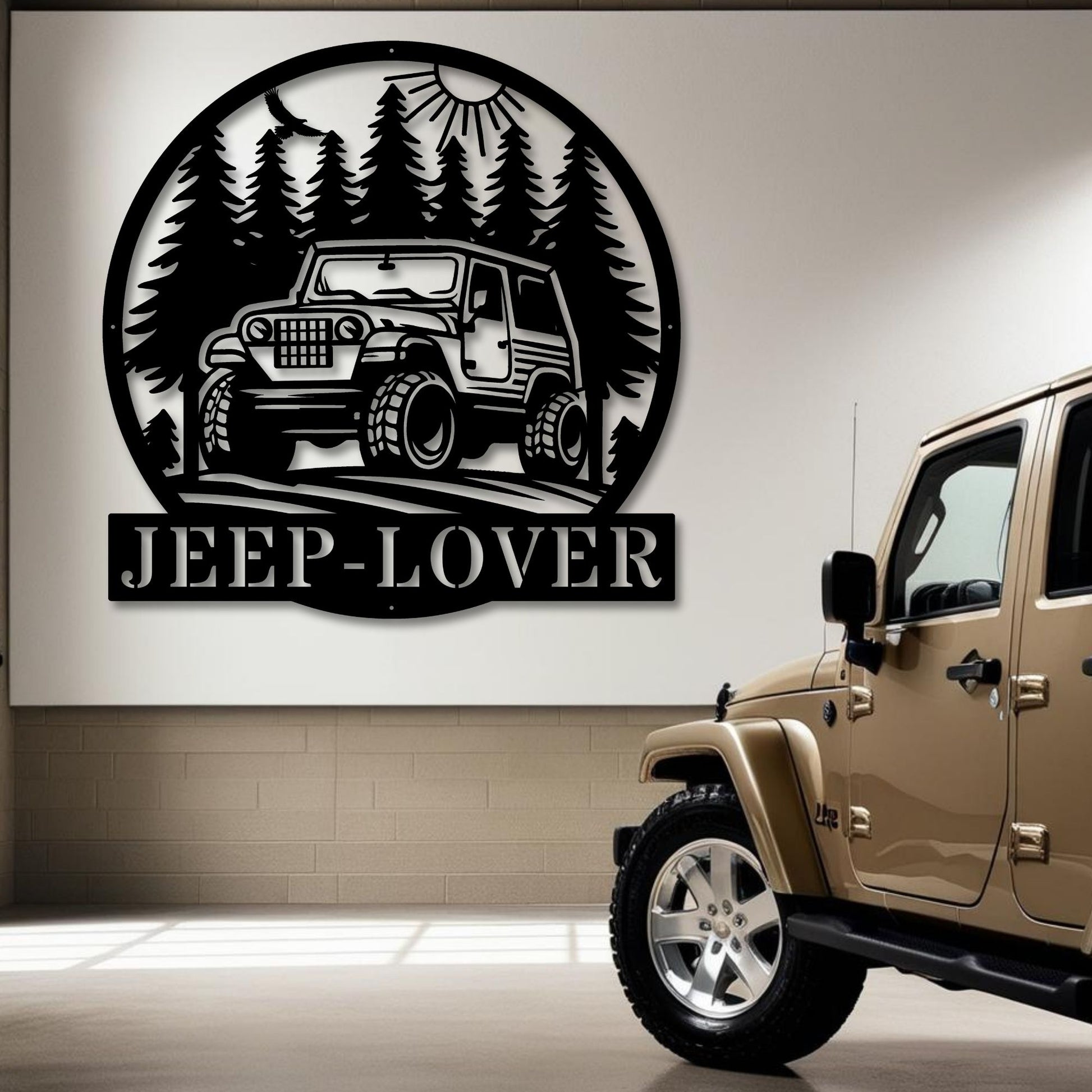 Customizable offroad Jeep sign displayed in an outdoor or garage setting