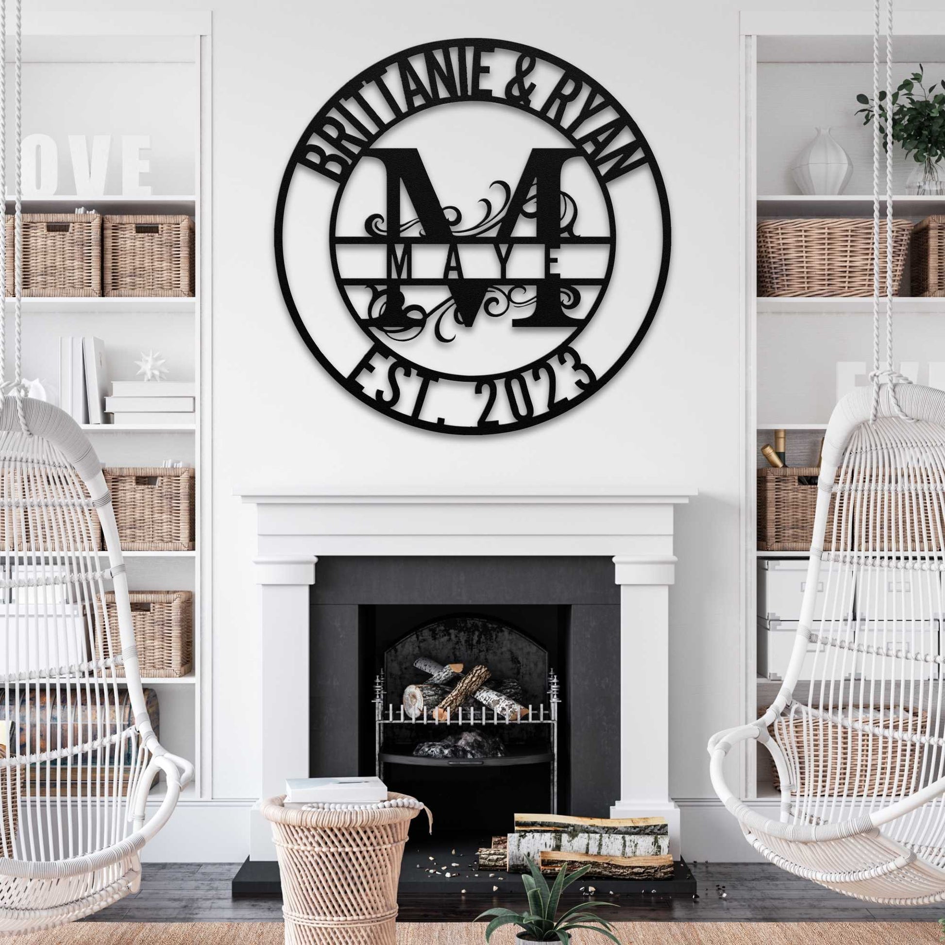 Custom Split Monogram Letter Couple Name Sign