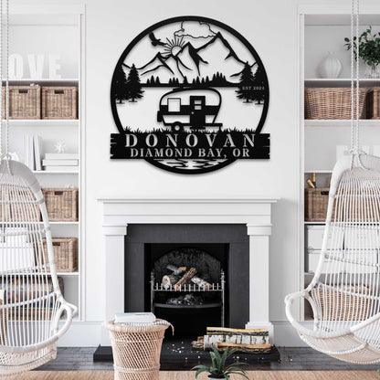 Custom Family Name Lake Life Sign - Camper and Mountain Design