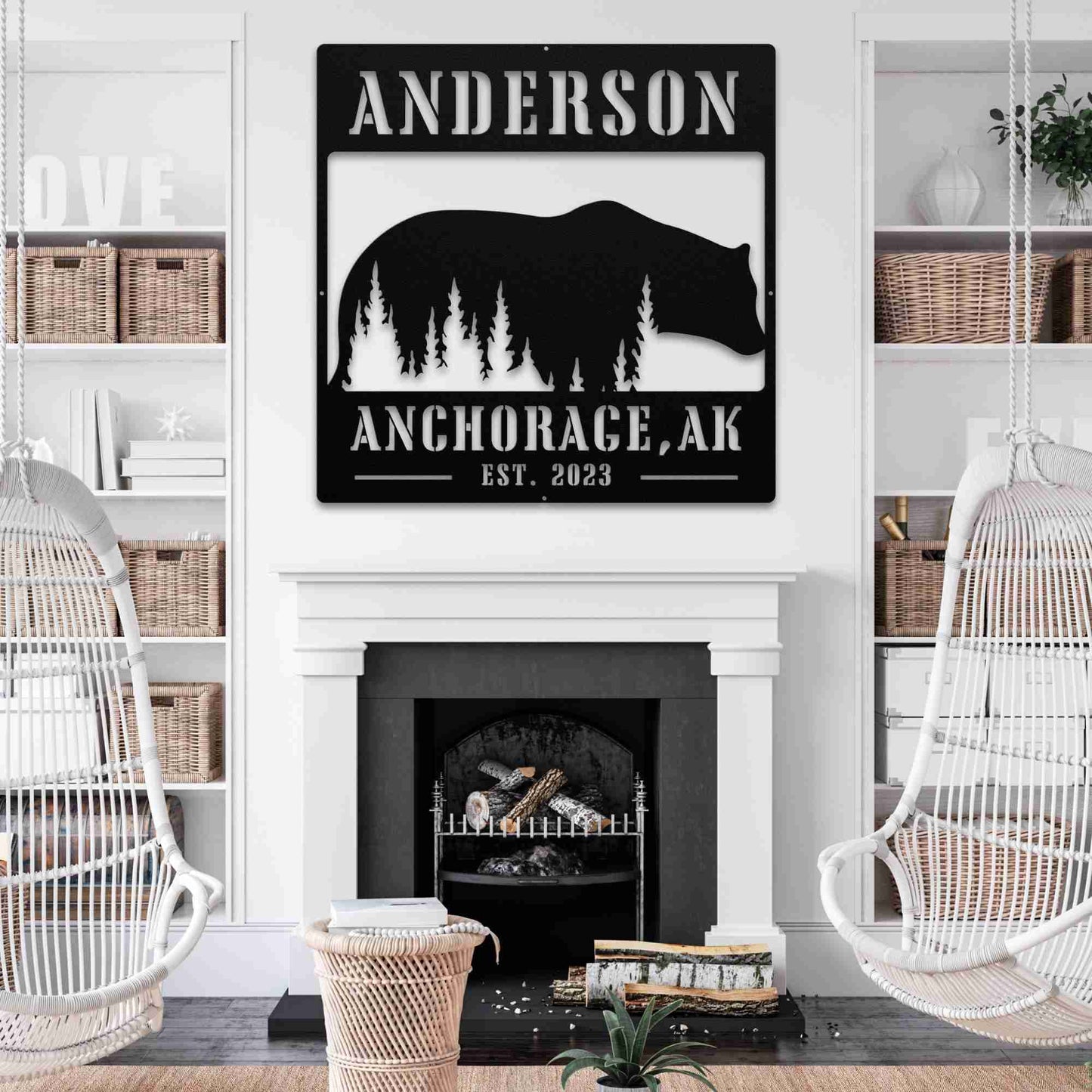 Rustic Bear and Trees Lakehouse Sign