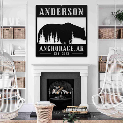 Rustic Bear and Trees Lakehouse Sign