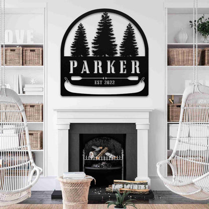 Three Trees and Canoe Cabin Custom Family Name Sign