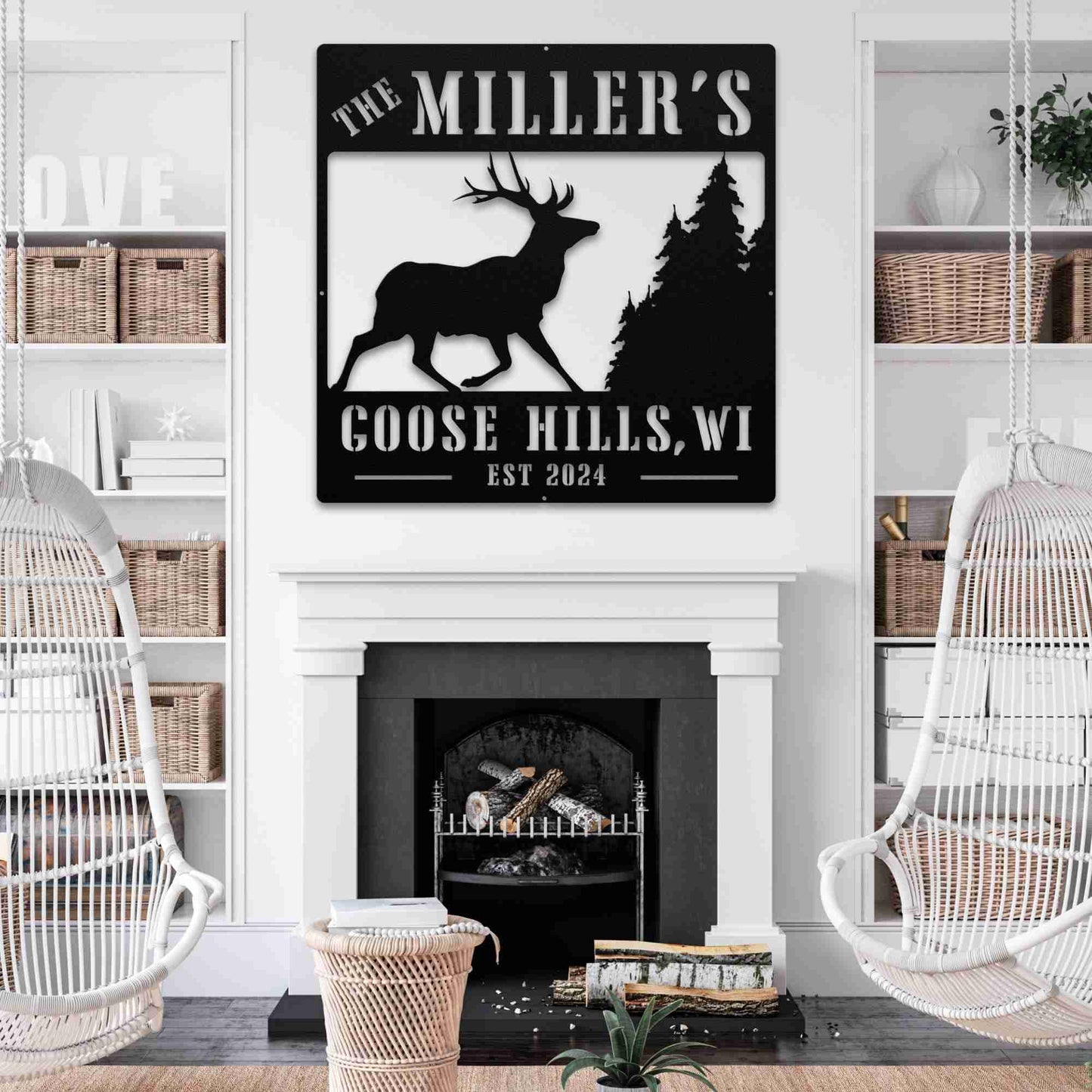 Custom Deer and Trees Cabin Family Name Sign