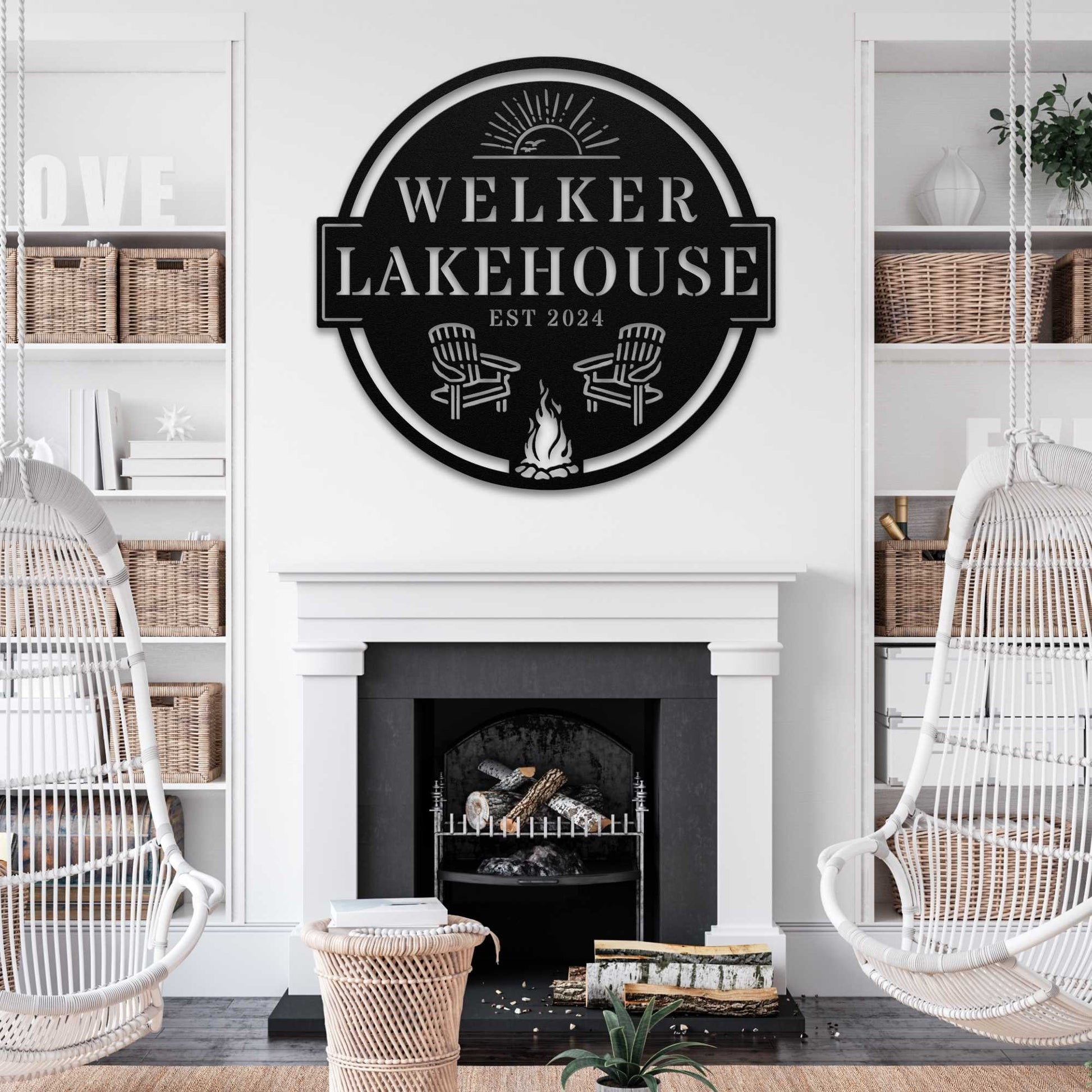 Lakehouse Sunset View Custom Name and Established Year Sign