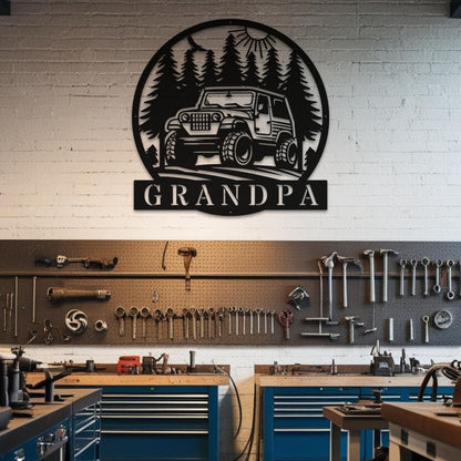 Offroad Jeep sign displayed on a garage or workshop wall for a bold statement piece