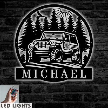 Personalized offroad Jeep sign with LED Lights perfect for gifting to Jeep and offroad enthusiasts